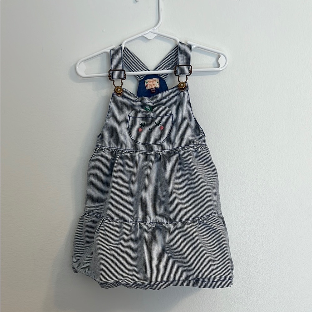 Denim Tiered Overall Dress with Embroidered Detail